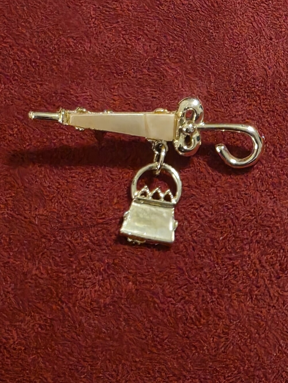 Vintage Gold-tone Mother-of-pearl Umbrella and Purse Charm Brooch